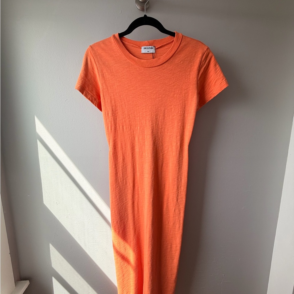 LNA Orange Short Sleeve Midi Dress